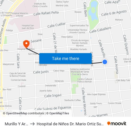 Murillo Y Arenales to Hospital de Niños Dr. Mario Ortiz Suárez-Emergencia map