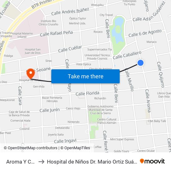 Aroma Y Charcas to Hospital de Niños Dr. Mario Ortiz Suárez-Emergencia map