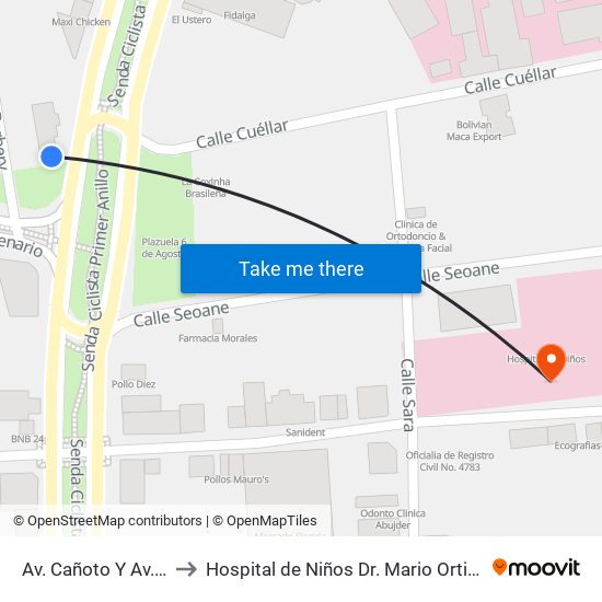 Av. Cañoto Y Av. Centenario to Hospital de Niños Dr. Mario Ortiz Suárez-Emergencia map