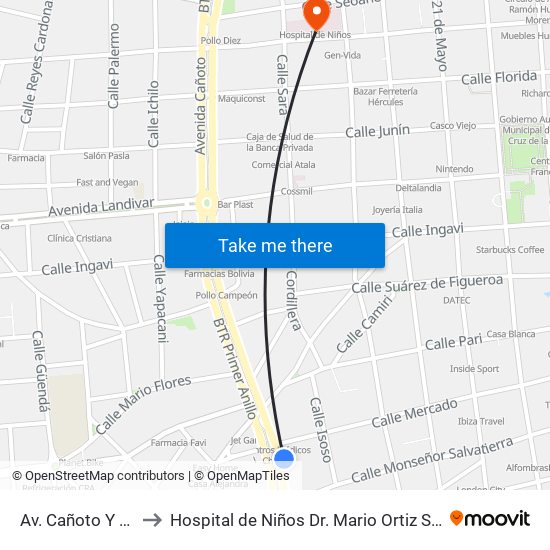 Av. Cañoto Y Mercado to Hospital de Niños Dr. Mario Ortiz Suárez-Emergencia map