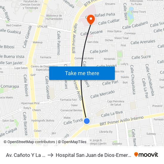 Av. Cañoto Y La Riva to Hospital San Juan de Dios-Emergencia map