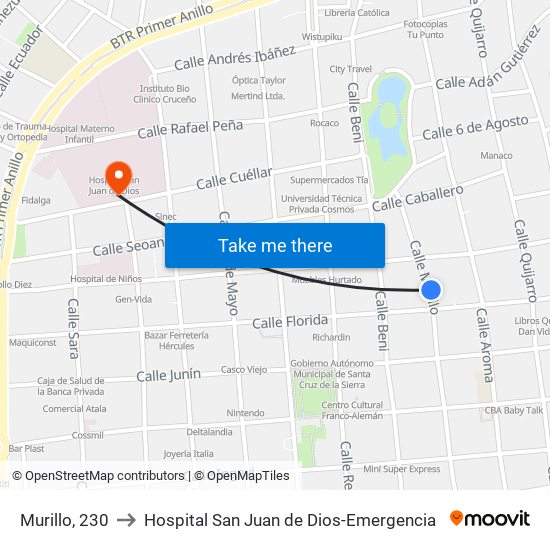 Murillo, 230 to Hospital San Juan de Dios-Emergencia map