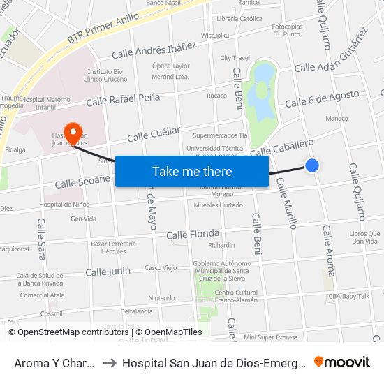 Aroma Y Charcas to Hospital San Juan de Dios-Emergencia map