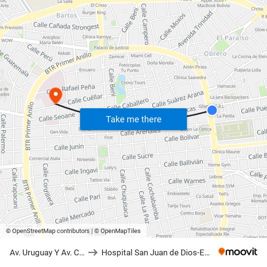 Av. Uruguay Y Av. Charcas to Hospital San Juan de Dios-Emergencia map