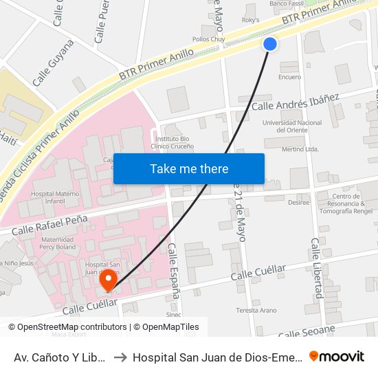 Av. Cañoto Y Libertad to Hospital San Juan de Dios-Emergencia map