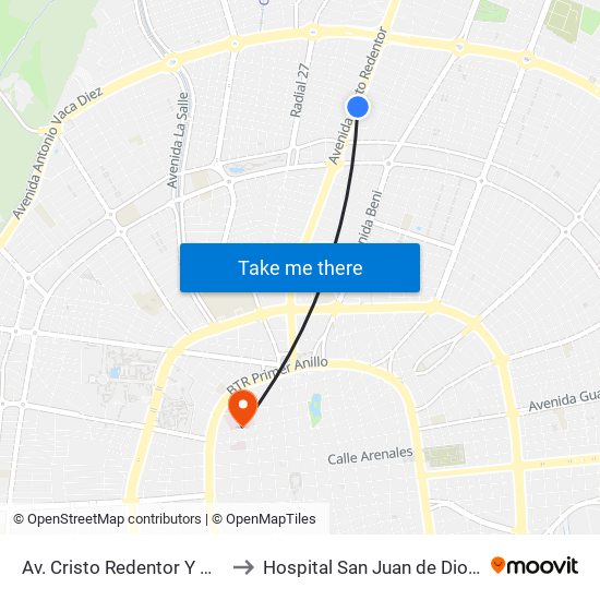 Av. Cristo Redentor Y Manuel Marcó to Hospital San Juan de Dios-Emergencia map