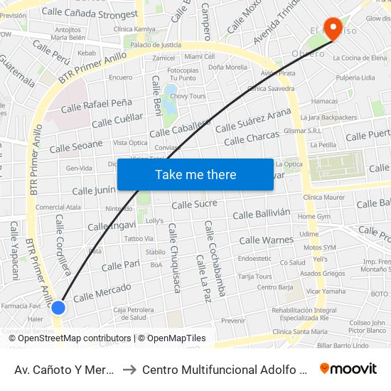 Av. Cañoto Y Mercado to Centro Multifuncional Adolfo Kolping map