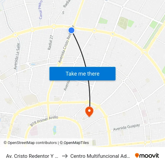Av. Cristo Redentor Y Ciro Bravo to Centro Multifuncional Adolfo Kolping map