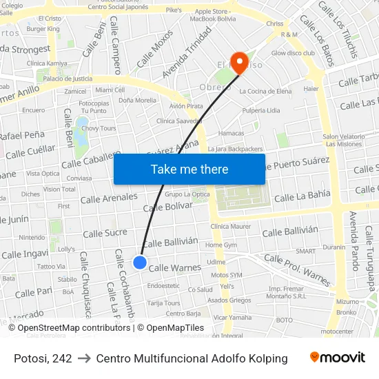 Potosi, 242 to Centro Multifuncional Adolfo Kolping map