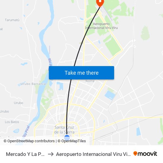Mercado Y La Paz to Aeropuerto Internacional Viru Viru map