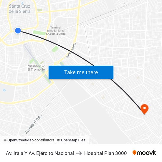 Av. Irala Y Av. Ejército Nacional to Hospital Plan 3000 map