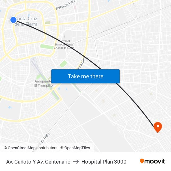 Av. Cañoto Y Av. Centenario to Hospital Plan 3000 map