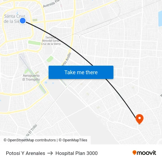 Potosí Y Arenales to Hospital Plan 3000 map