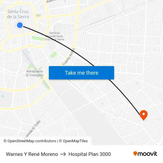 Warnes Y René Moreno to Hospital Plan 3000 map