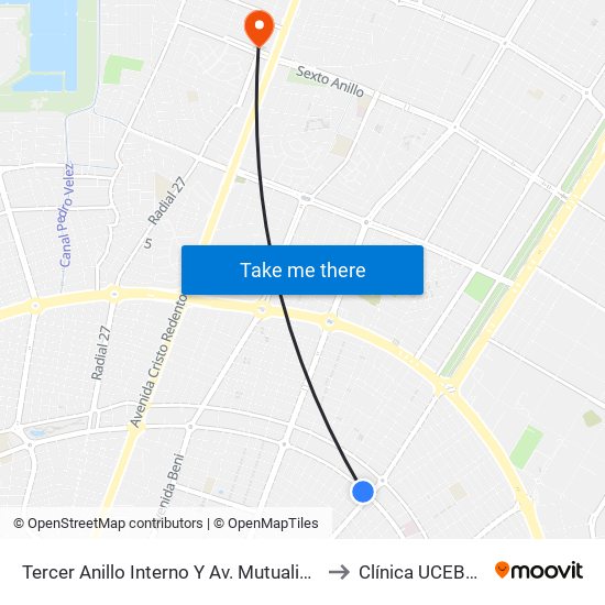 Tercer Anillo Interno Y Av. Mutualista to Clínica UCEBOL map