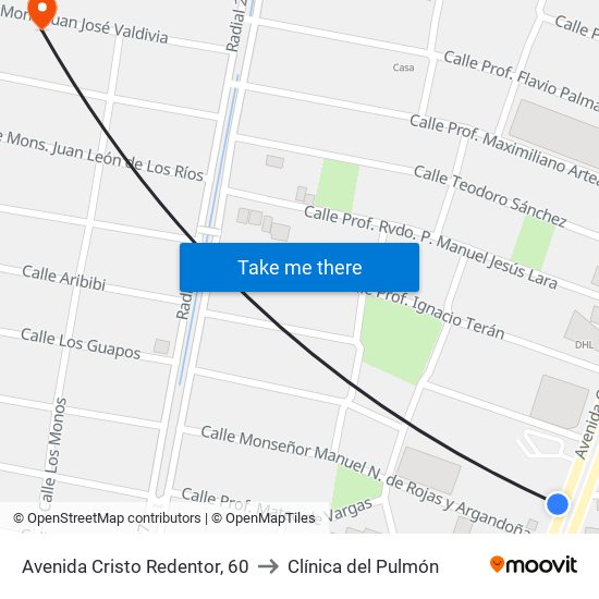 Avenida Cristo Redentor, 60 to Clínica del Pulmón map