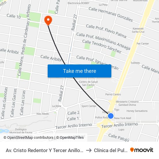 Av. Cristo Redentor Y Tercer Anillo Externo to Clínica del Pulmón map