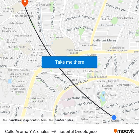 Calle Aroma Y Arenales to hospital Oncologico map