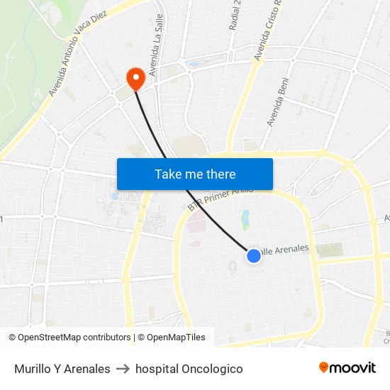 Murillo Y Arenales to hospital Oncologico map