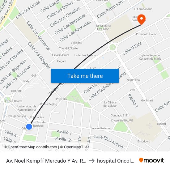 Av. Noel Kempff Mercado Y Av. Radial 23 to hospital Oncologico map