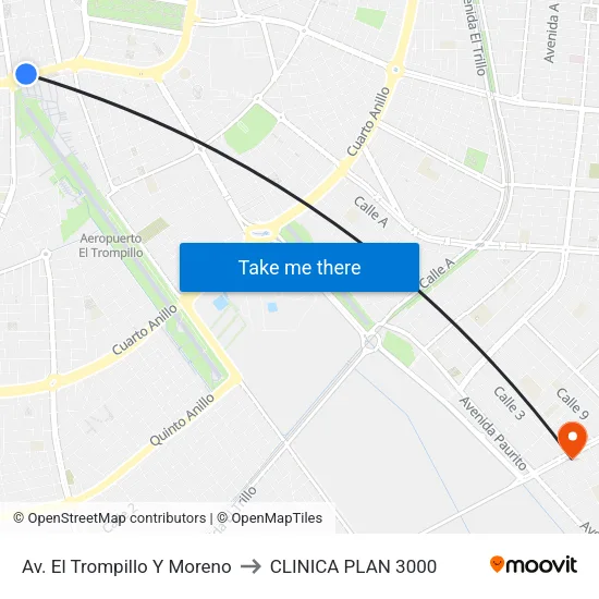 Av. El Trompillo Y Moreno to CLINICA PLAN 3000 map