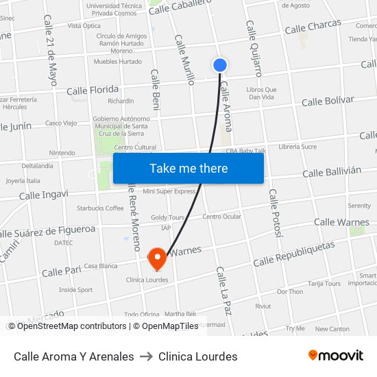 Calle Aroma Y Arenales to Clinica Lourdes map