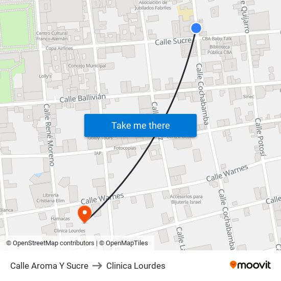 Calle Aroma Y Sucre to Clinica Lourdes map