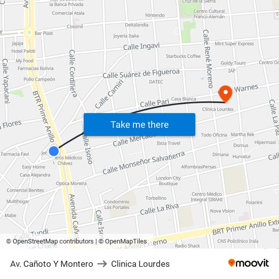 Av. Cañoto Y Montero to Clinica Lourdes map
