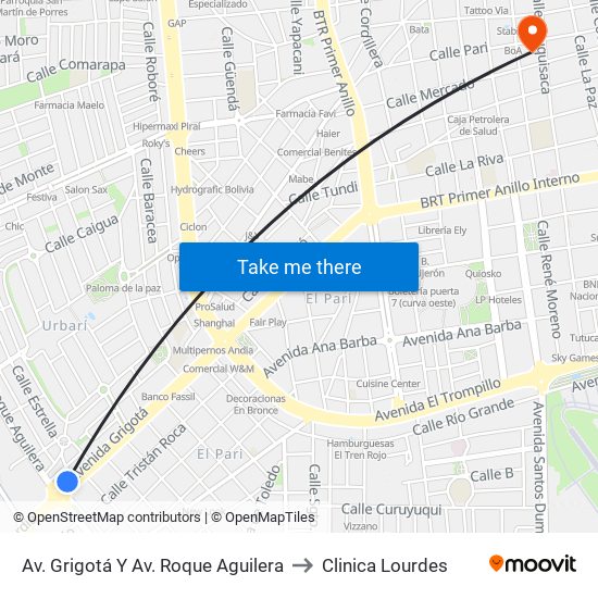Av. Grigotá Y Av. Roque Aguilera to Clinica Lourdes map