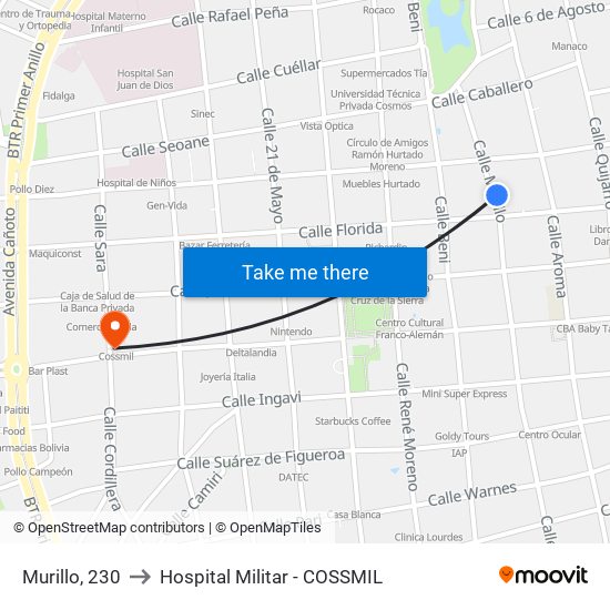 Murillo, 230 to Hospital Militar - COSSMIL map