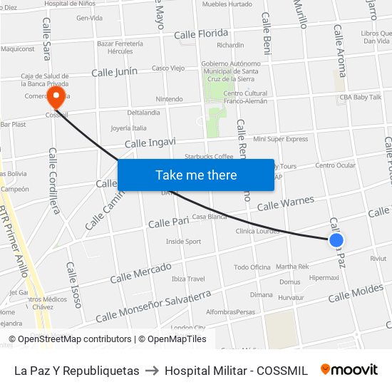 La Paz Y Republiquetas to Hospital Militar - COSSMIL map