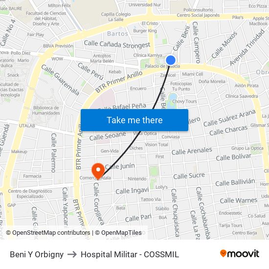 Beni Y Orbigny to Hospital Militar - COSSMIL map