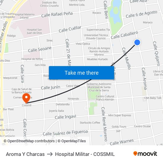 Aroma Y Charcas to Hospital Militar - COSSMIL map