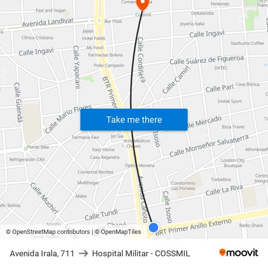 Avenida Irala, 711 to Hospital Militar - COSSMIL map