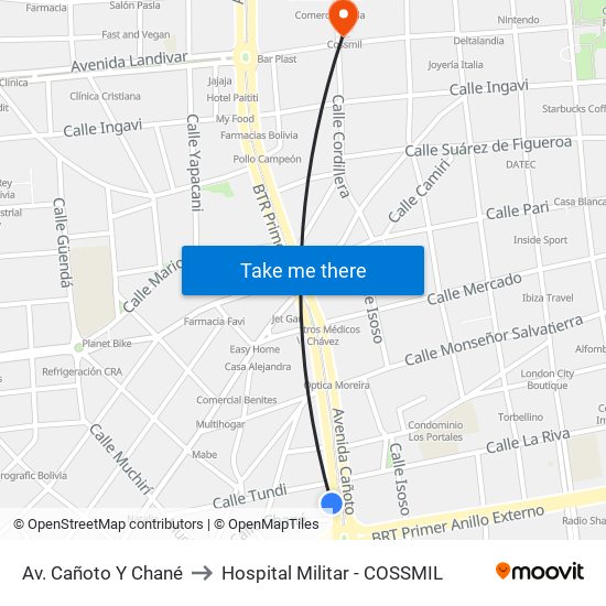 Av. Cañoto Y Chané to Hospital Militar - COSSMIL map