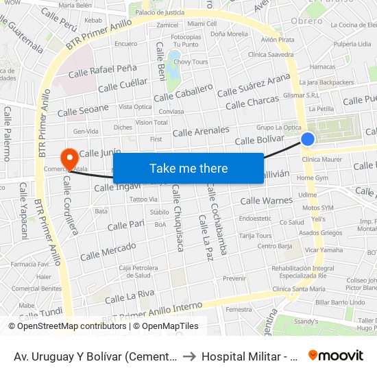 Av. Uruguay Y Bolívar (Cementerio General) to Hospital Militar - COSSMIL map