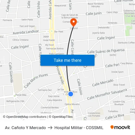 Av. Cañoto Y Mercado to Hospital Militar - COSSMIL map
