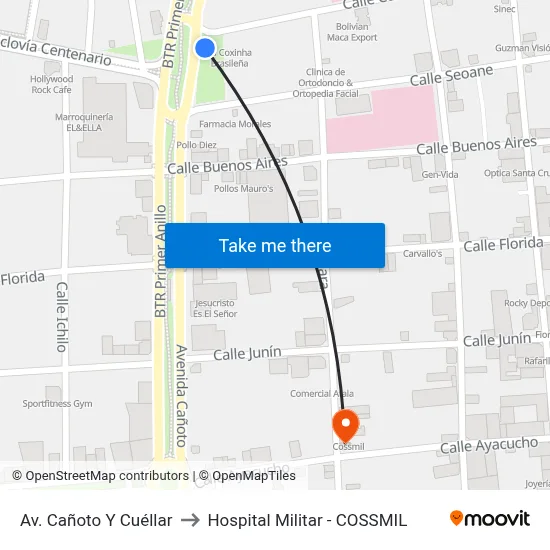 Av. Cañoto Y Cuéllar to Hospital Militar - COSSMIL map