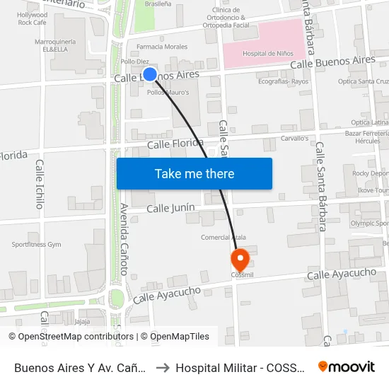 Buenos Aires Y Av. Cañoto to Hospital Militar - COSSMIL map