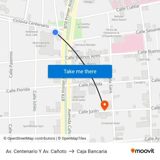 Av. Centenario Y Av. Cañoto to Caja Bancaria map