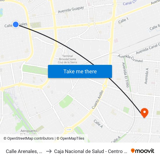 Calle Arenales, 524 to Caja Nacional de Salud - Centro No. 3 map