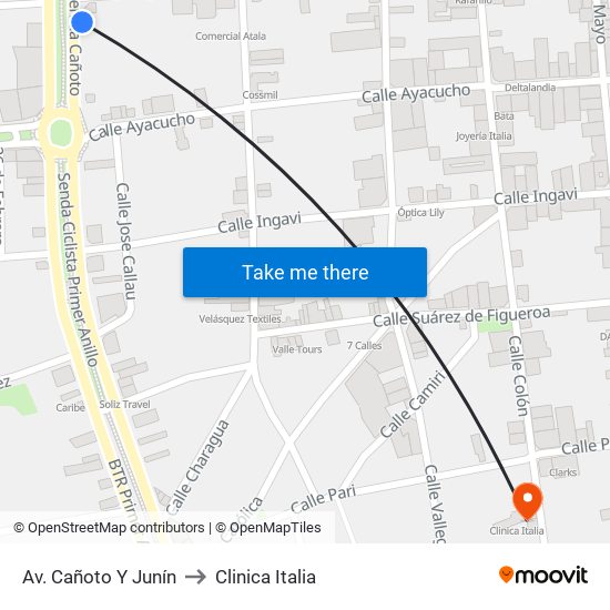 Av. Cañoto Y Junín to Clinica Italia map
