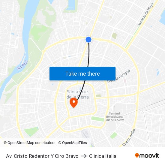 Av. Cristo Redentor Y Ciro Bravo to Clinica Italia map