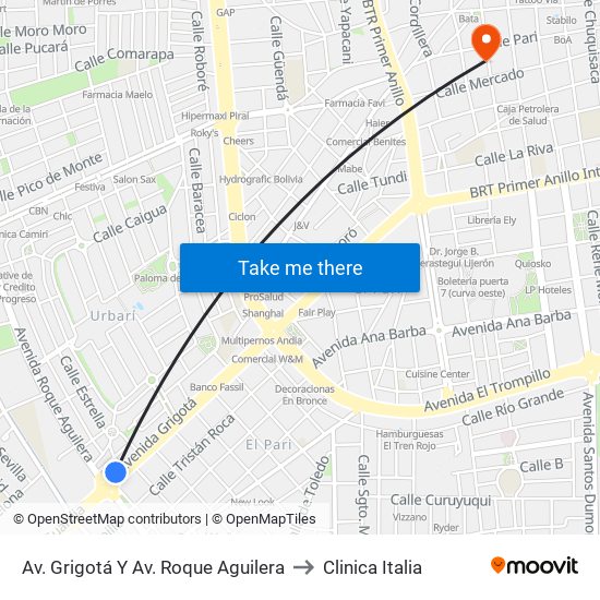 Av. Grigotá Y Av. Roque Aguilera to Clinica Italia map