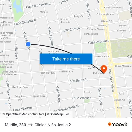Murillo, 230 to Clinica Niño Jesus 2 map