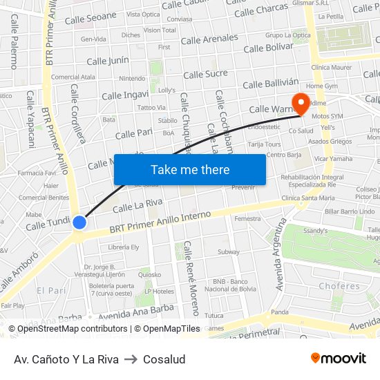 Av. Cañoto Y La Riva to Cosalud map