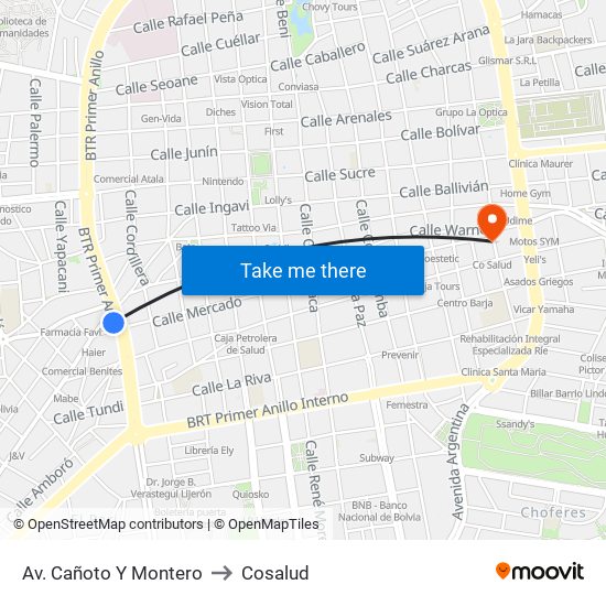 Av. Cañoto Y Montero to Cosalud map