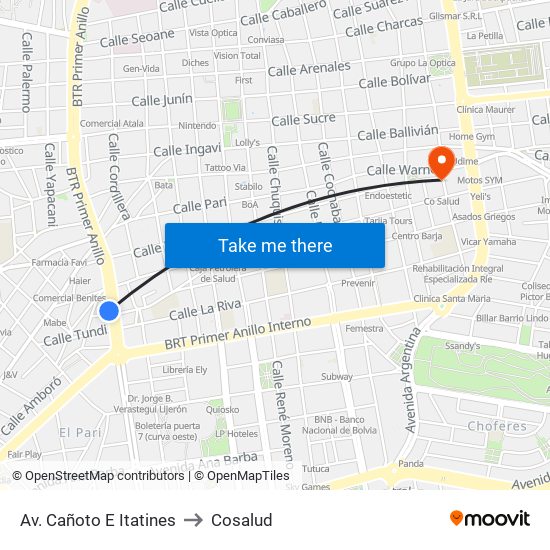 Av. Cañoto E Itatines to Cosalud map