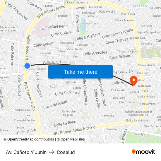 Av. Cañoto Y Junín to Cosalud map