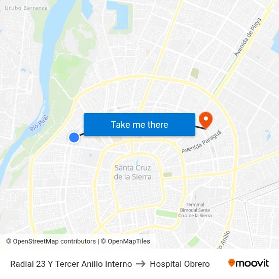 Radial 23 Y Tercer Anillo Interno to Hospital Obrero map